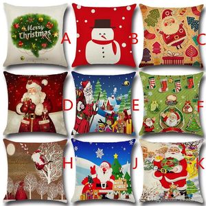Julkudde täcker jultomten mönster fyrkantig kudde fodral för soffa hem dekorativ kudde snö man julgran (7)
