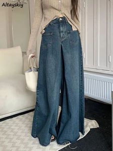 Kvinnors jeans s4xl jean vintage lös hög midja elegant streetwear chic wide ben koreansk stil mode allmatch höst retro blå 230330