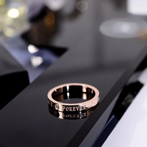 Cluster Rings Yun Ruo 2023 Love Forever Couple Rose Gold Silver Color Fashion Titanium Steel Jewelry Wedding Ring Birthday Present Woman