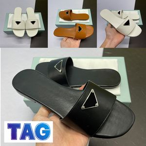 Tasarımcı Kadınlar İçin Kadınlar Sandaletler Deri Logo Plak Slaytları Daireler Slayt Terlik Ayakkabıları Ladies Trainers Siyah Kahverengi Beyaz Plaj Terlik Moda Düşük Topuk Eur 35-42