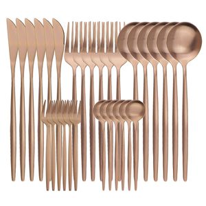 Dinnerware Sets 30 Piece Tableware Matte Stainless Steel Tableware Set Roes Gold Knife Fork Tea Spoon Silver Ware Kitchen Party Tableware 230331