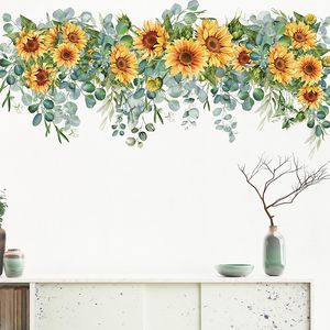 Väggklistermärken 109x50 cm handmålad solros grön blad växt tapeter för vardagsrum sovrum hem dekoration vägg dekaler blommor pvc 230331