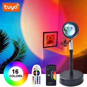 Luzes noturnas Lâmpada Sunset Projector 16 Cores Bluetooth RGB USB LED Night Light Tuya Smart App Control Remote Bedroom Decoração fotografia P230331