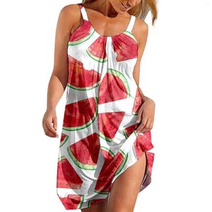 Casual Dresses Fruit Watermelon Graphic Beach 3D Print Robe Women Formal Dress Beachwear Sleeveless Midi Girl Female Party