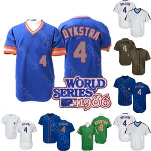 Lenny 4 Dykstra Jersey 1986 WS Patch أزرق رمادي عتيق برتقالي مقلمة Cooperstown كنزة صوفية لاعب تحية لخدمة الأخضر MN مقاس S-3XL