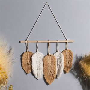 Gobeliny liściowe Macrame WALE WAKING Boho pokój wystrój domu tkane estetyczne gobelin życiowe dekoracja ślubna prezent L230330