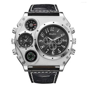 Wristwatches Creative Men Quartz Sport Leather Strap Watches Big Dial Military Wristwatch Mens Clock Compass Decoration Reloj Hombre