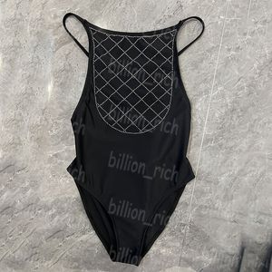 Tasarımcı Kadın Bikini Mayo Black Shinny Rhinestone One Piece Swimsuit Seksi Sırtsız Mayolar