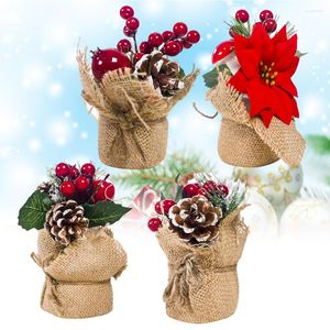 Flores decorativas de Natal em vaso de Natal Mini Mini Peça Central Ornamento