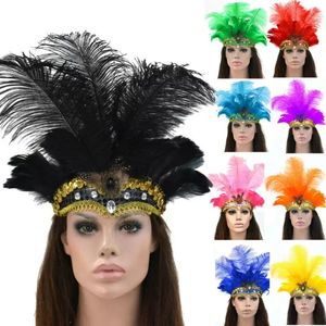 1 pcs Indian Crystal Crown Feather Headbands Party Festival Celebration Headdress Carnival Headpiece Headgear Halloween New