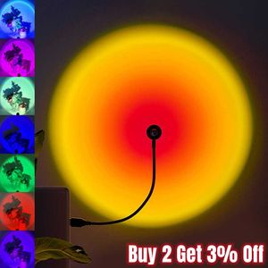 Nattljus USB Sunset Lamp LED Rainbow Neon Night Light Projector Photography Wall Atmosphere Lighting For Bedroom Living Room Decor Gift P230331