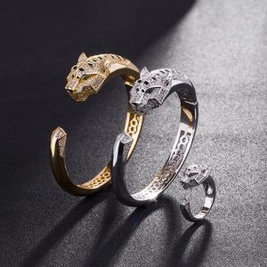 Bangle Animal Tiger Head Cuff For Girls Woen Gold Plating Zircon Luxury Statement Bracelet Fashion Jewelry Set Ring