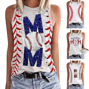 Serbatoi da donna Baseball Mom Lettera Stampa Top per le donne Divertente allenamento grafico Estate senza maniche O-Collo T-Shirt Vest