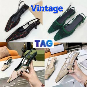 Designer femmes chaussures habillées talons hauts luxe chaton talon Slingback sandales vintage sandale classique femmes Sexy mi-talon fête mariage dames maille chaussures d'été