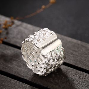 Oryginalny szeroki ręcznie dziany pierścionek ze srebra próby 925 Vintage spersonalizowany otwarty palec wskazujący męska i damska biżuteria projektowa