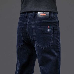 Herrbyxor 2022 Autumn Winter Corduroy Pants Men mode elastiska blå grå raka byxor för män klassisk stor storlek 36 38 W0325