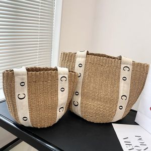 Straw woman beach bags oversize shopping handbag summer knitting large totes travel shoulder bag with canvas letter strap 33cm 46cm