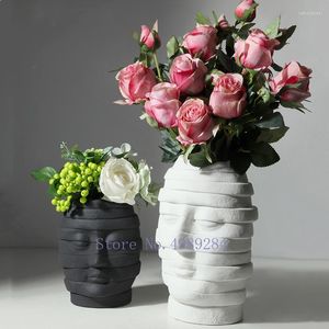 Vases Ceramic Vase Human Face Abstract Bandage Head Flower Arrangement Modern Home Decoration Black White Handicraft Furnishings