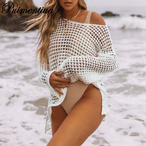 MEDIA DE MUNDA FUNHOR 2023 Feminino Sexy Hollow Out Biquíni encobrir uma perspectiva de grande porte de praia Blush Tops Roupas de verão Roupas de verão