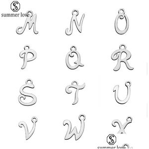 Charms Stainless Steel Charm Initial 26 Letter Sier Plated Pendant Couple Name Necklace Bracelet Jewelry Making Az Wholesale Dhgarden Dhoms