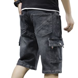 Män mode last jean shorts mens mult fickor boardshorts shorts denim övergripande byxor lösa shorts jeans för män