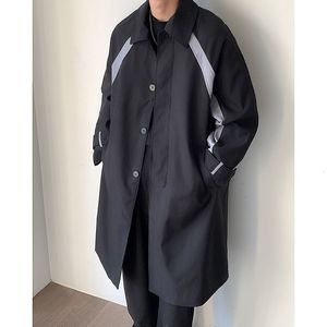 Męski okop Coats Windbreaker Kurtka Długo nadmorska luźna streetwear vintage Black High Street swobodna odzież wierzchnia 230331