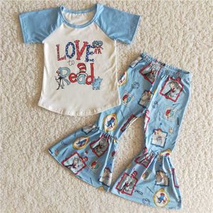 Großhandel modische Baby Mädchen Katze Kleidung blaues Hemd Schlaghosen Boutique Säugling Outfit Kinder Kleinkind Kind Kleidung