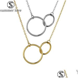 Hänghalsband rostfritt stål dubbelcirkelhalsband ringar guld låsande cirklar trendiga par bästa vänskap för dhgarden dhhab