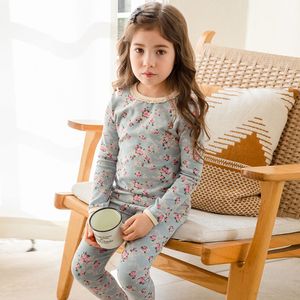 Pyjamas 19 färger Autumn Winter Boy Girls Flower Sleepwear Set Cotton Children's Flowers Sleepwear Suit Toddler Baby Kids Basic Home Outfit 230331