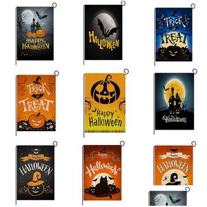 Party Decoration 47X32Cm Halloween Garden Flag 27 Style Outdoor Flags Pumpkin Ghost Bat Flower Print Double Side Hha556 Drop Deliver Dhesu