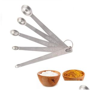 Measuring Tools 5Pcs/Set Stainless Steel Round Spoons Kitchen Baking For Liquid Powder Cake Cooking Tool Hhaa613 Drop Delivery Home Dh7Yg