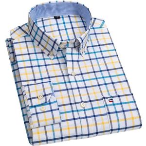 Camisas casuais masculinas 100% algodão de algodão de algodão bolsos de manga longa Oxford Shirt Button Down Down Dress Casual 230331