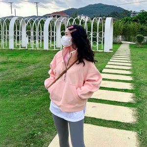 al yoga jaquetas casaco de yoga mulheres aioo esportes ginásio ao ar livre gola jaqueta mergulho funil oversized pescoço meio zip hoodies mulher senhora gilrs2023 vestido