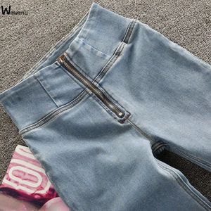Women's Jean's High Waist Pants Fashion Zipper Stretch Jeans Light Blue Hip Lift Denim Ankle Length Plus Size 3XL Skinny 230330
