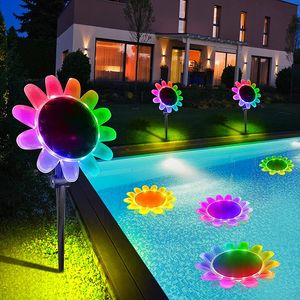 Solar Garden Lights Swimming Light Flower Floating IP68 Vattentät RGB Dream Color LED -dammbelysning för gräsmatta Dekorationer