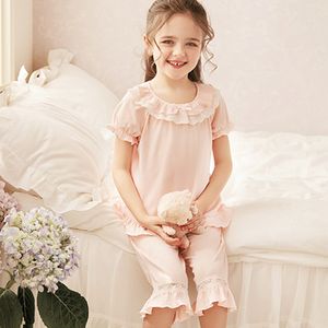 Pajamas 2 Color Summer Girls 'Lolita Cotton Lace Lace. طفل طفل قصير الأكمام بيجاما مجموعة بيجاما لطيف. ملابس الأطفال 230331