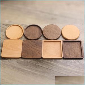 Mats Pads Holz Untersetzer rund quadratisch Buchenholz schwarz Walnuss Matte für Getränkebecher Café Bar Home Küche Tischschutz Drop Deliv Dh7Oo