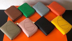 Bellows Pocket Mini Real Leather Zipper Short Wallets Hollow Out H Letter Designer 8 Colors Women Card Cases