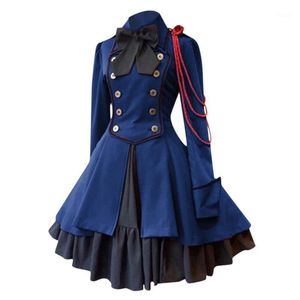 Casual Dresses Plus Size Women Bow Long Sleeve Ruffles Vintage Dress Female Gotic Court Patchwork Fashion Princess Medieval Renaissance