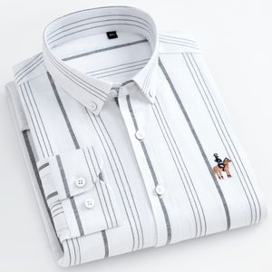 Mäns casual skjortor Herrens långa ärm Casual Contrast Striped Oxford Shirt broderad för komfortstandardmonterade knappar 230331