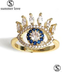 Band Ringe Hohe Qualität Blau Evil Eye Ring Weibliche Mädchen Mode Strass Einstellbar Schmuck Gold Bague Für Frauen Valentines Dhgarden Dhgmd