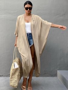 Cober de praia feminina de moda de banho Kimono Women Summer Pareo Swimsuit Cape Solid Bohemian Tunic Vestes Ternos de banho Drop 230331