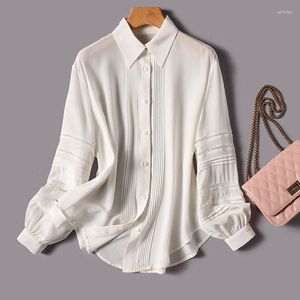 Camicette femminili moda 2023 lanterna a maniche lunghe camicia di seta elegante in pizzo cavo girare giù blusa bianca blusa molla top 25254 25254