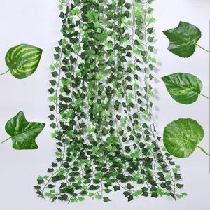 Decorative Flowers 2.5M Artificial Plant Green Ivy Leaf Garland Silk Wall Hanging Fake Leaves For Decoration Home Decor Party Vines