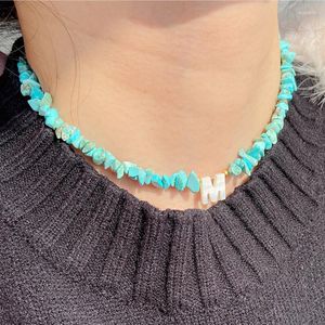 Catene Boemia inglese collane con ciondolo iniziale per donna uomo pietra naturale con perline blu Howlite gioielli squisiti regali