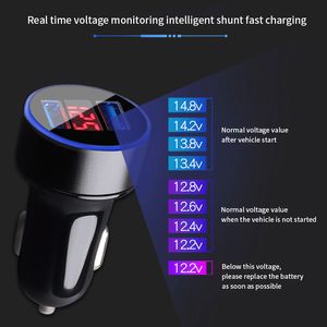 Car Charger Dual Ports 3.1A 12V/24V Dual USB Digital Display For iPhone X 8 7 Xiaomi Samsung Fast Charging Voltage Monitoring Universal phone charger