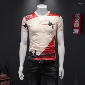 Men's T Shirts Men Silk Ice Shirt 2023 Summer Tshirt Male Short Sleeve Champagne Color Tops