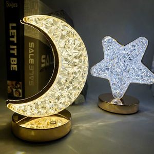 Luzes noturnas Moon Night Decoração de Luxo Cristal de Luxúria Recarregável Mesa LED Luz de estrela para o presente de aniversário do Dia das Mães dos Namorados P230331