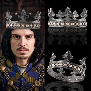 Hochzeit Haarschmuck Barock Champagner Kristall Voll Runde Schwarz Große Tiaras Royal King Herren Kronen Jungen Vintage Prom Kostüm Prinz Zubehör 221109