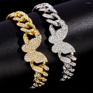 Charm Bracelets Shine Luxury Full Strass Schmetterling Cuban Link Armband für Frauen Iced Out Prong Chain Hip Hop Rapper Schmuck